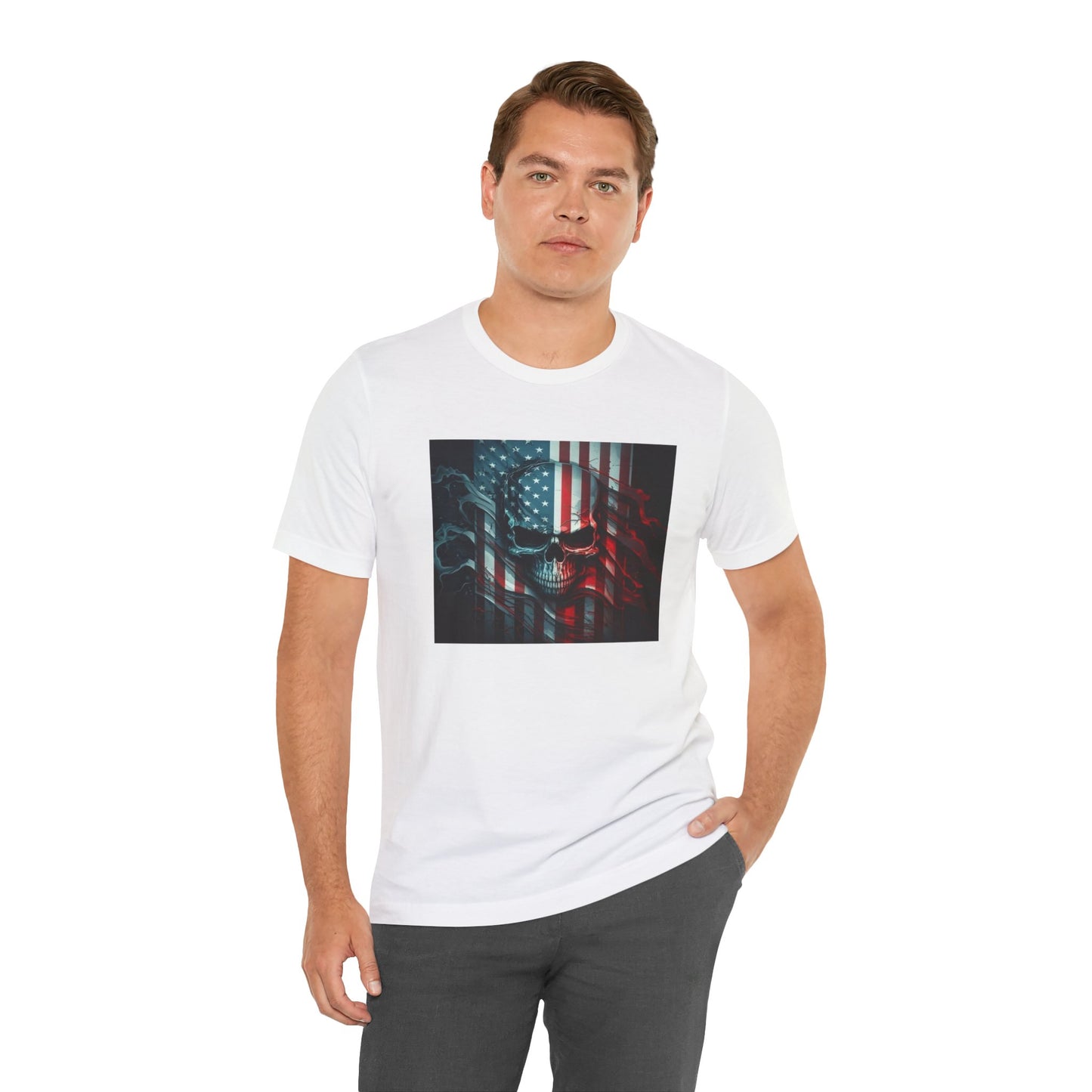 Skull With American Flag, Jersey Short Sleeve Tee