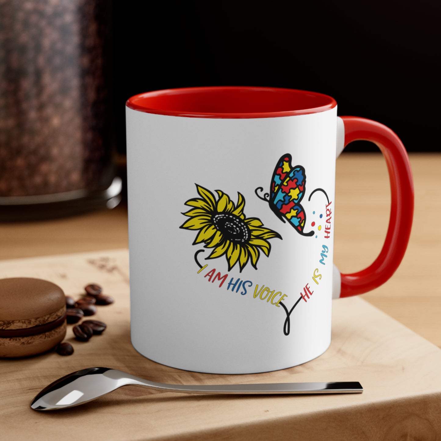 I Am His Voice, He Is My Heart, Accent Coffee Mug, 11oz