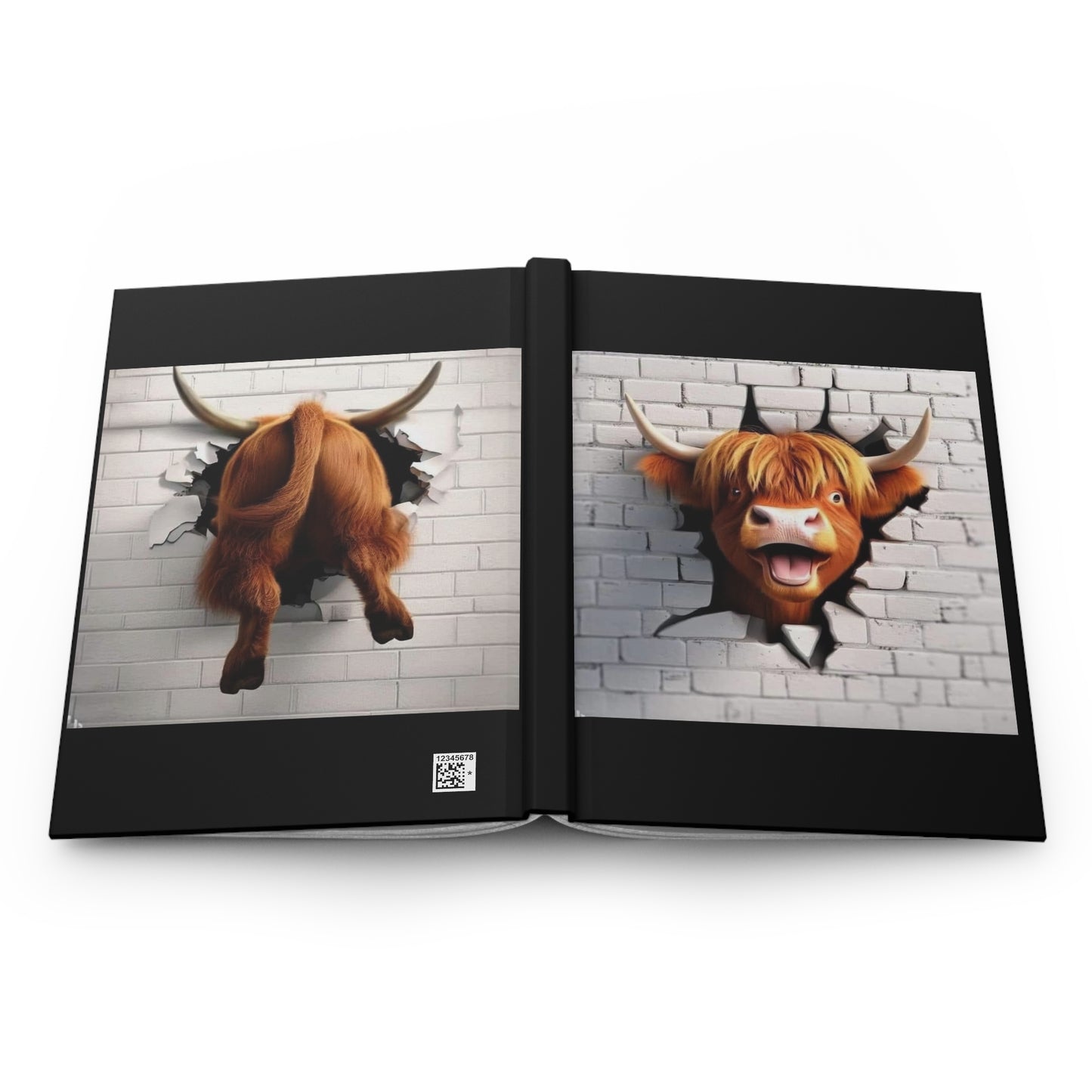 Highland Cow Breaking Through The Wall, Hardcover Journal Matte
