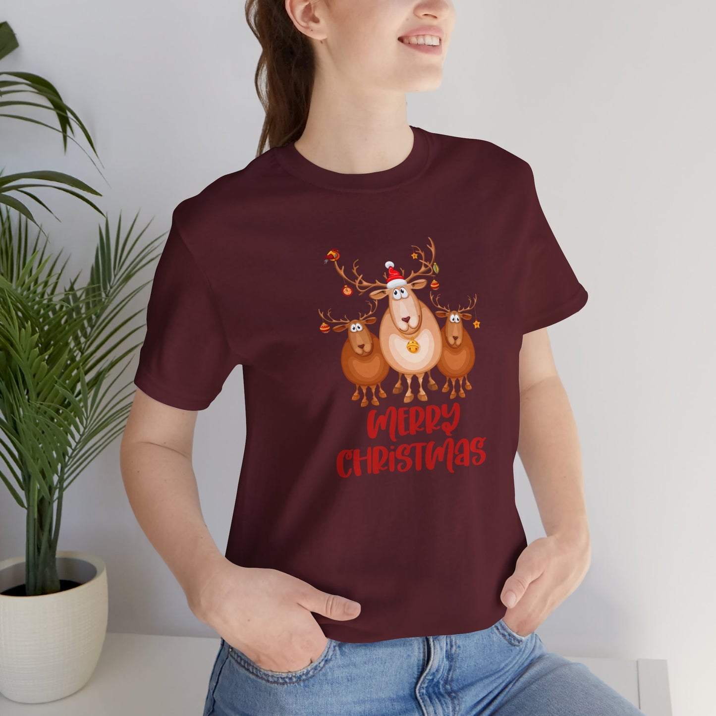 Merry Christmas Deer, Jersey Short Sleeve Tee
