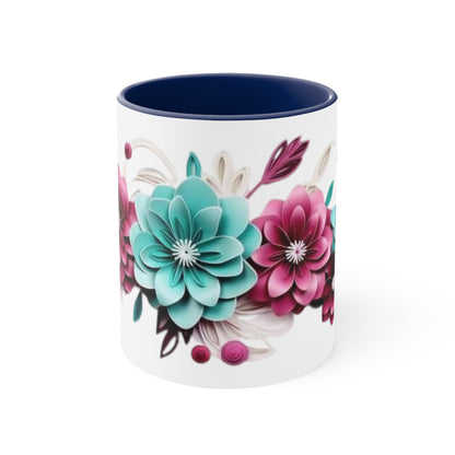 Blue and Pink Flowers, Accent Coffee Mug, 11oz
