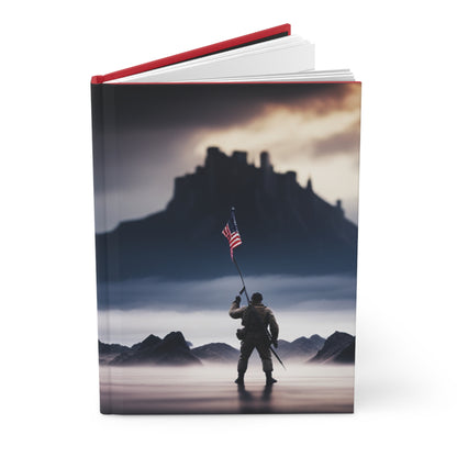 Service Member On Beach with Flag, Hardcover Journal Matte