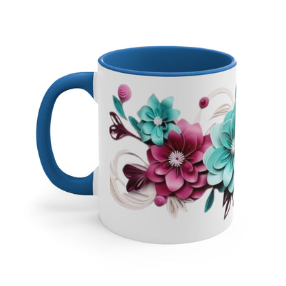 Blue and Pink Flowers, Accent Coffee Mug, 11oz