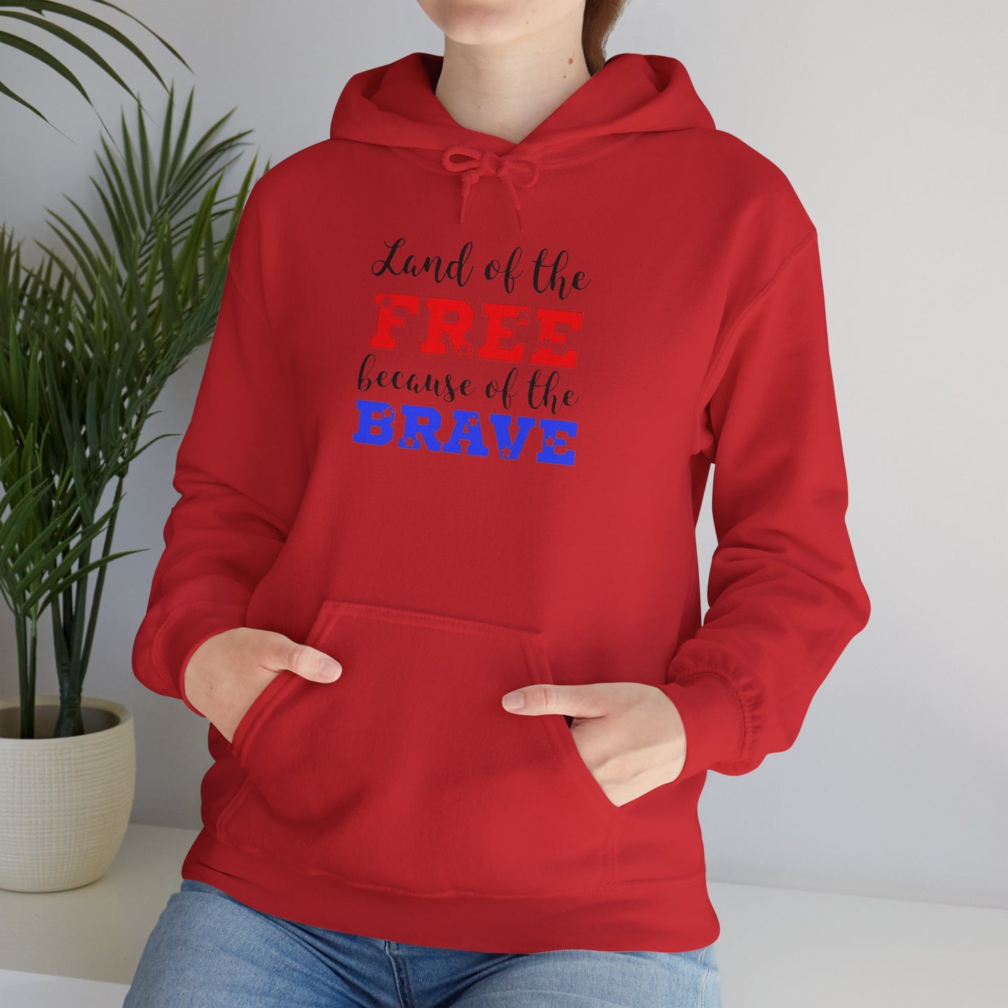 Land of The Free Because of the Brave hoodie, Heavy Blend™ Hooded Sweatshirt