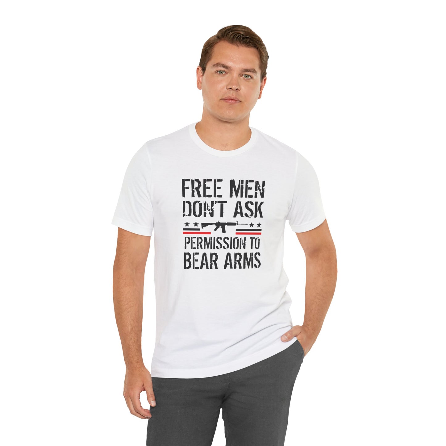 Free Men Don't Ask Permission to Bear Arms, Unisex Jersey Short Sleeve Tee