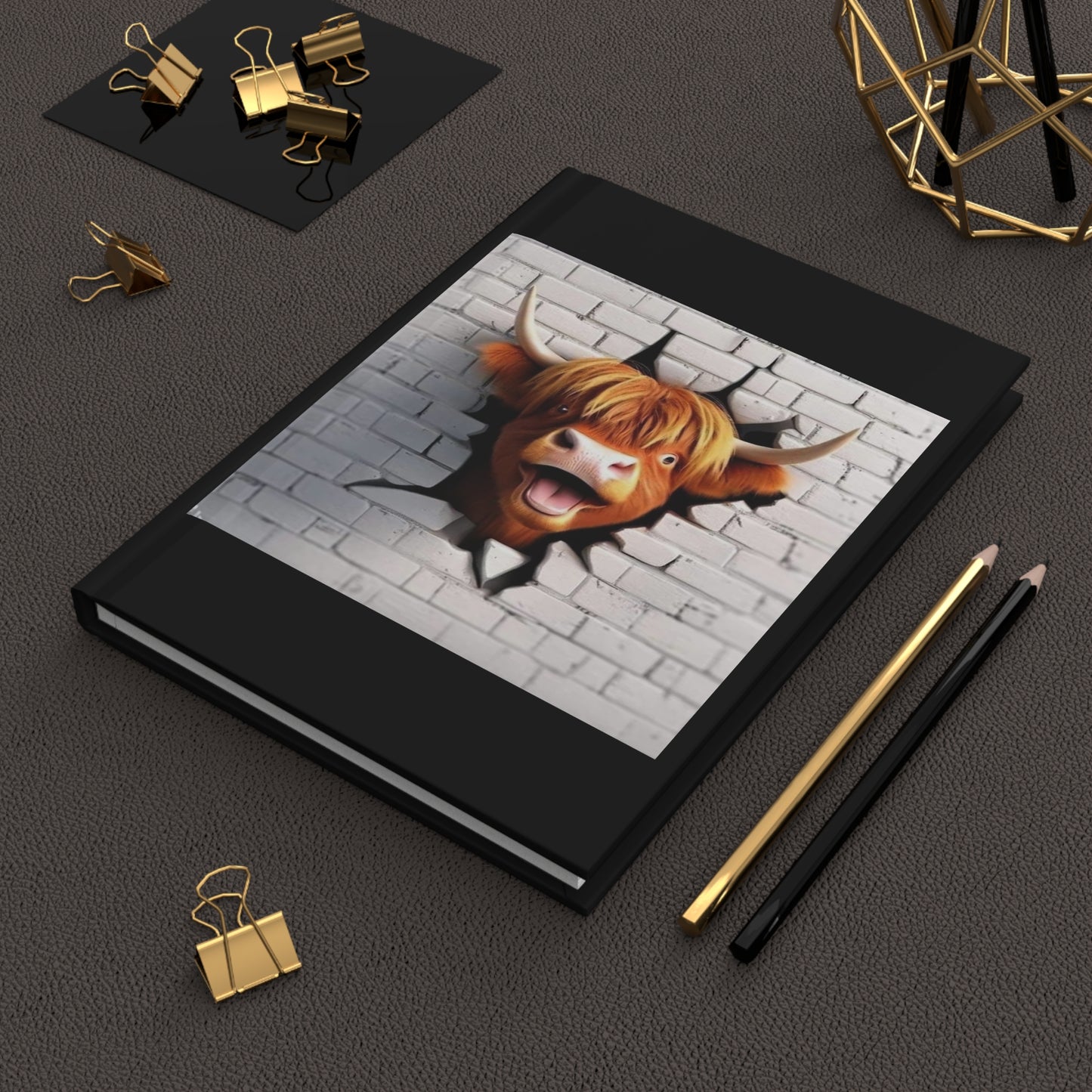 Highland Cow Breaking Through The Wall, Hardcover Journal Matte