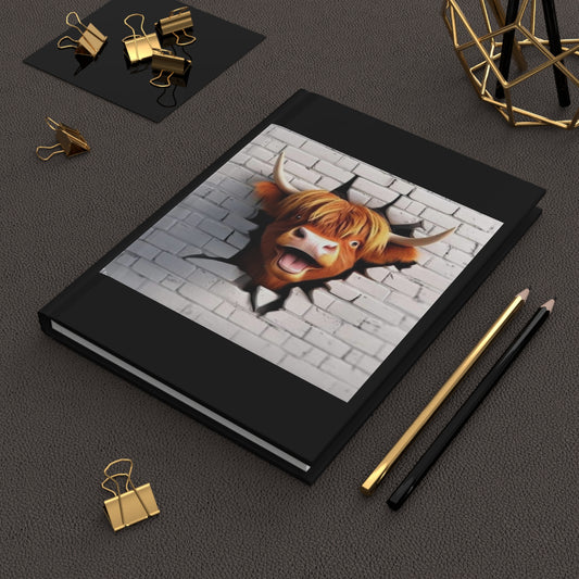 Highland Cow Breaking Through The Wall, Hardcover Journal Matte
