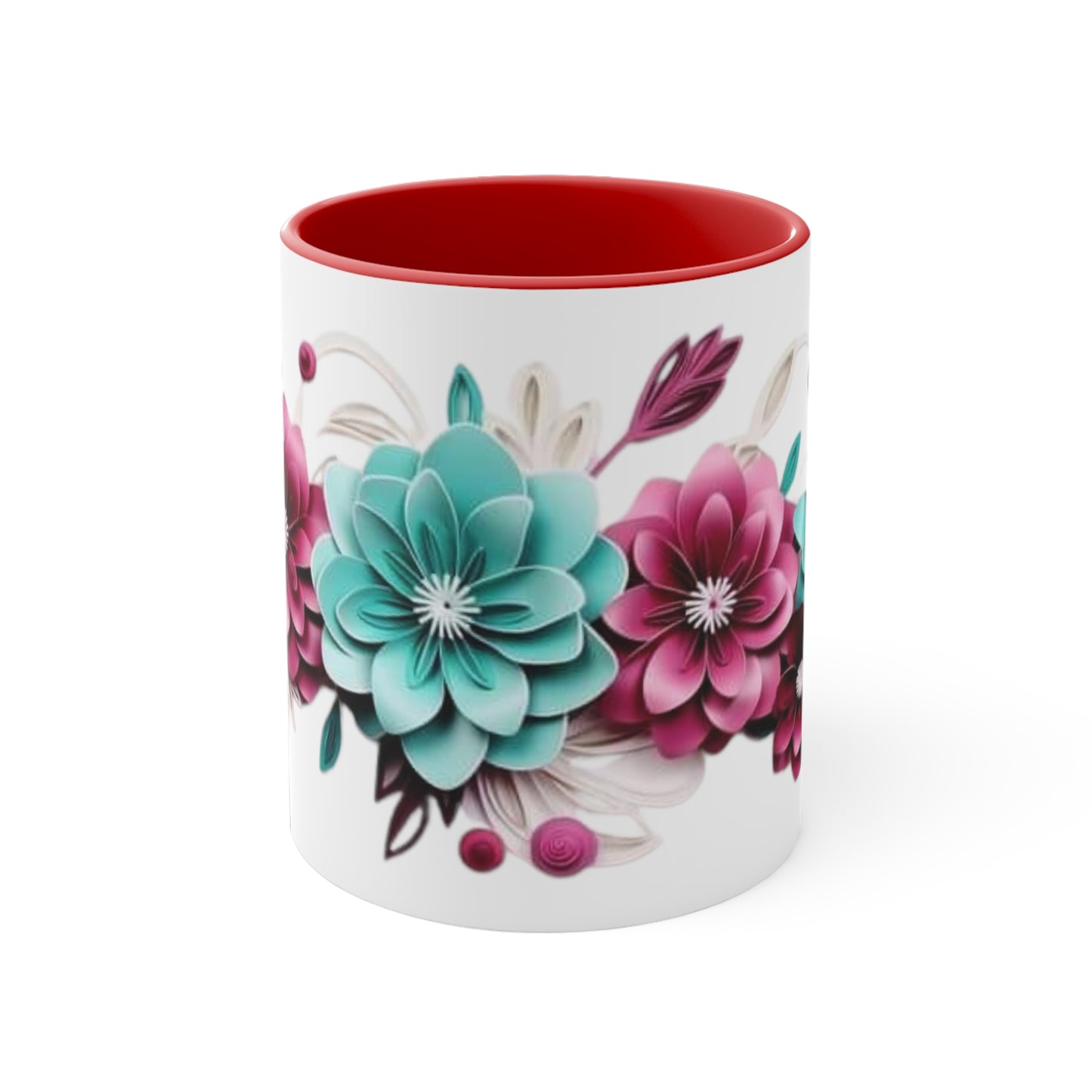 Blue and Pink Flowers, Accent Coffee Mug, 11oz