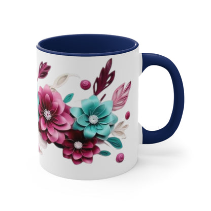 Blue and Pink Flowers, Accent Coffee Mug, 11oz