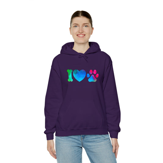 I Love Paws Hoodie, Heavy Blend™ Hooded Sweatshirt
