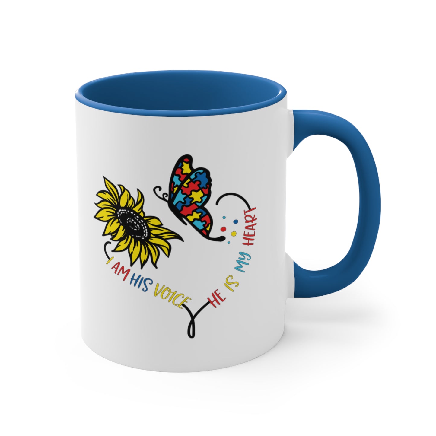 I Am His Voice, He Is My Heart,  Accent Coffee Mug, 11oz