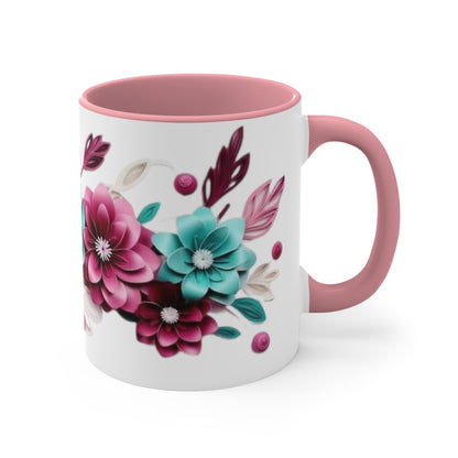 Blue and Pink Flowers, Accent Coffee Mug, 11oz