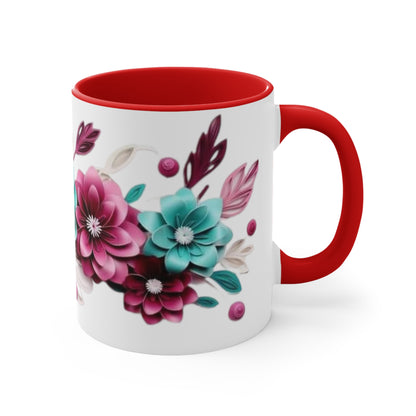 Blue and Pink Flowers, Accent Coffee Mug, 11oz