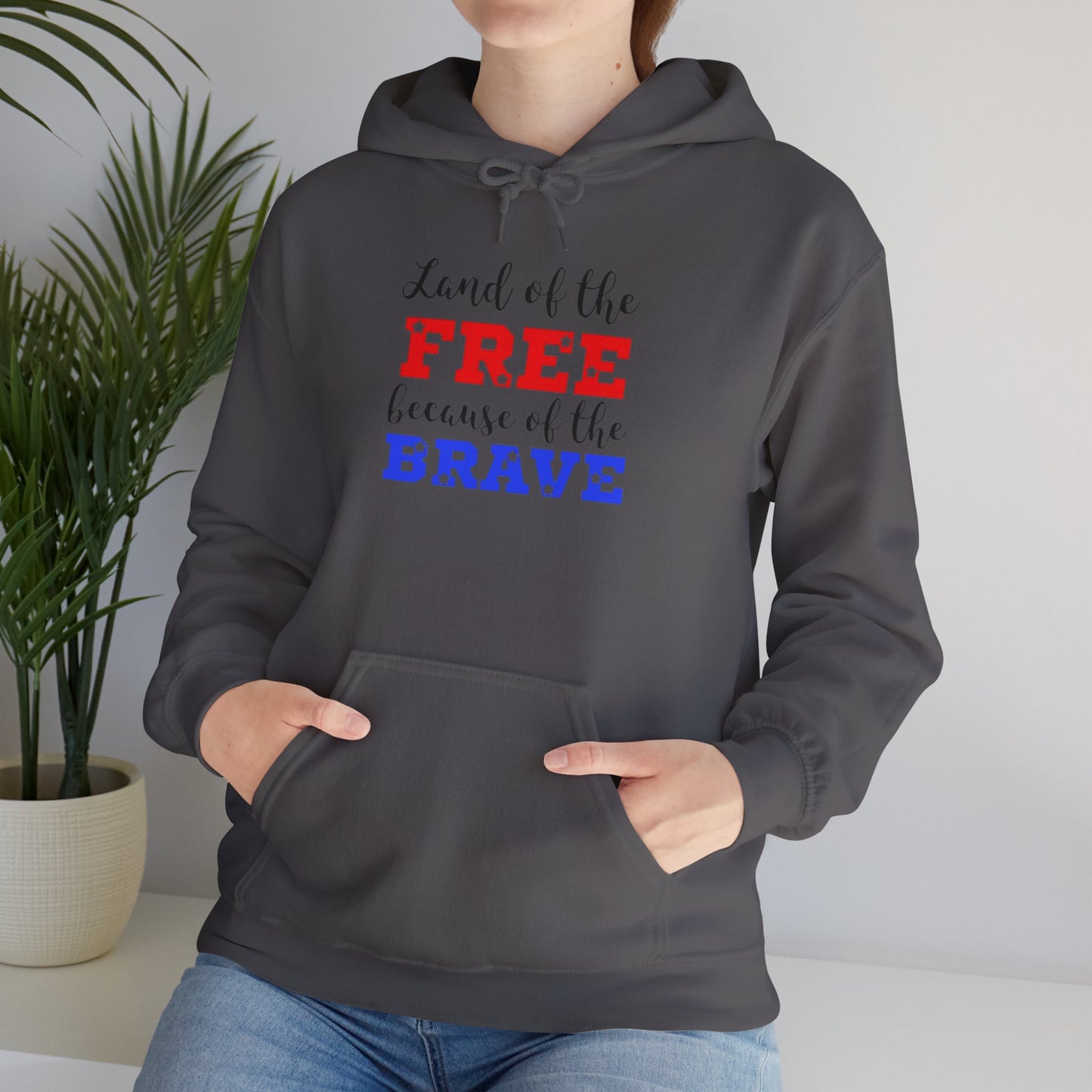 Land of The Free Because of the Brave hoodie, Heavy Blend™ Hooded Sweatshirt