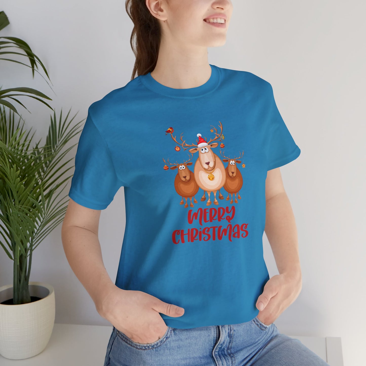 Merry Christmas Deer, Jersey Short Sleeve Tee