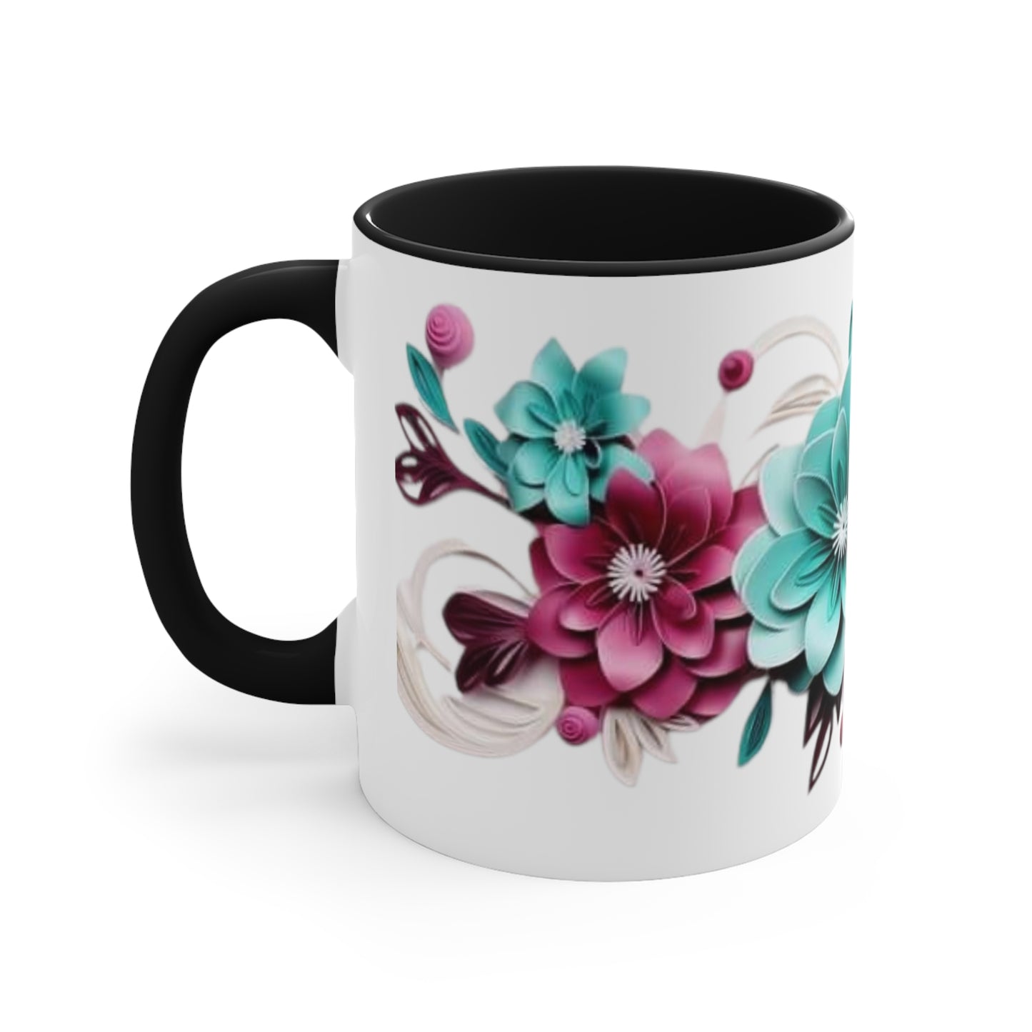 Blue and Pink Flowers, Accent Coffee Mug, 11oz