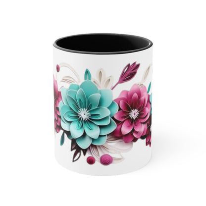 Blue and Pink Flowers, Accent Coffee Mug, 11oz