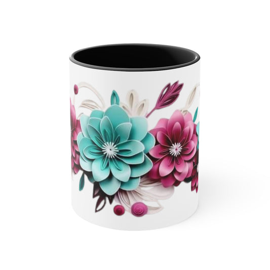Blue and Pink Flowers, Accent Coffee Mug, 11oz