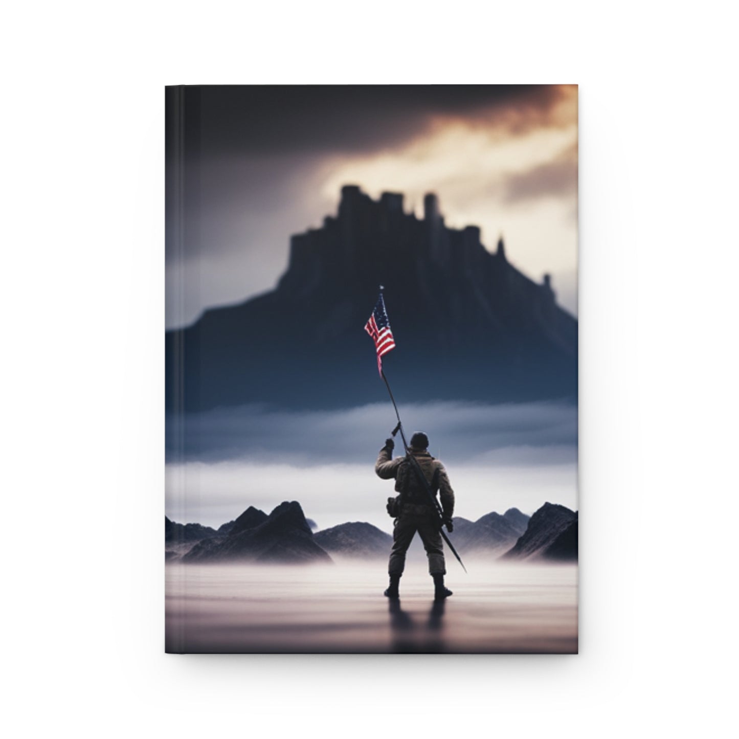 Service Member On Beach with Flag, Hardcover Journal Matte