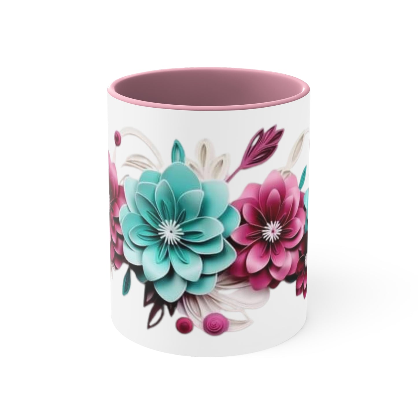 Blue and Pink Flowers, Accent Coffee Mug, 11oz