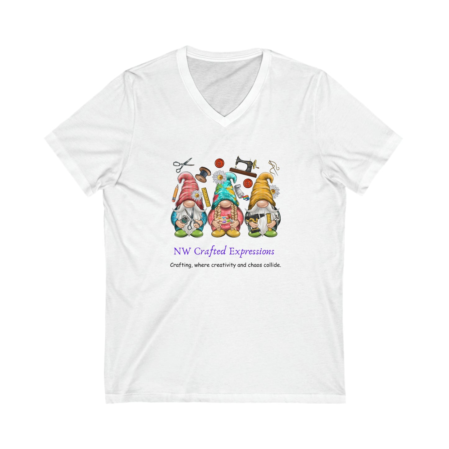 NW Crafted Expressions gnomes Logo Shirt Unisex Jersey Short Sleeve V-Neck Tee