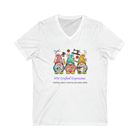 NW Crafted Expressions gnomes Logo Shirt Unisex Jersey Short Sleeve V-Neck Tee