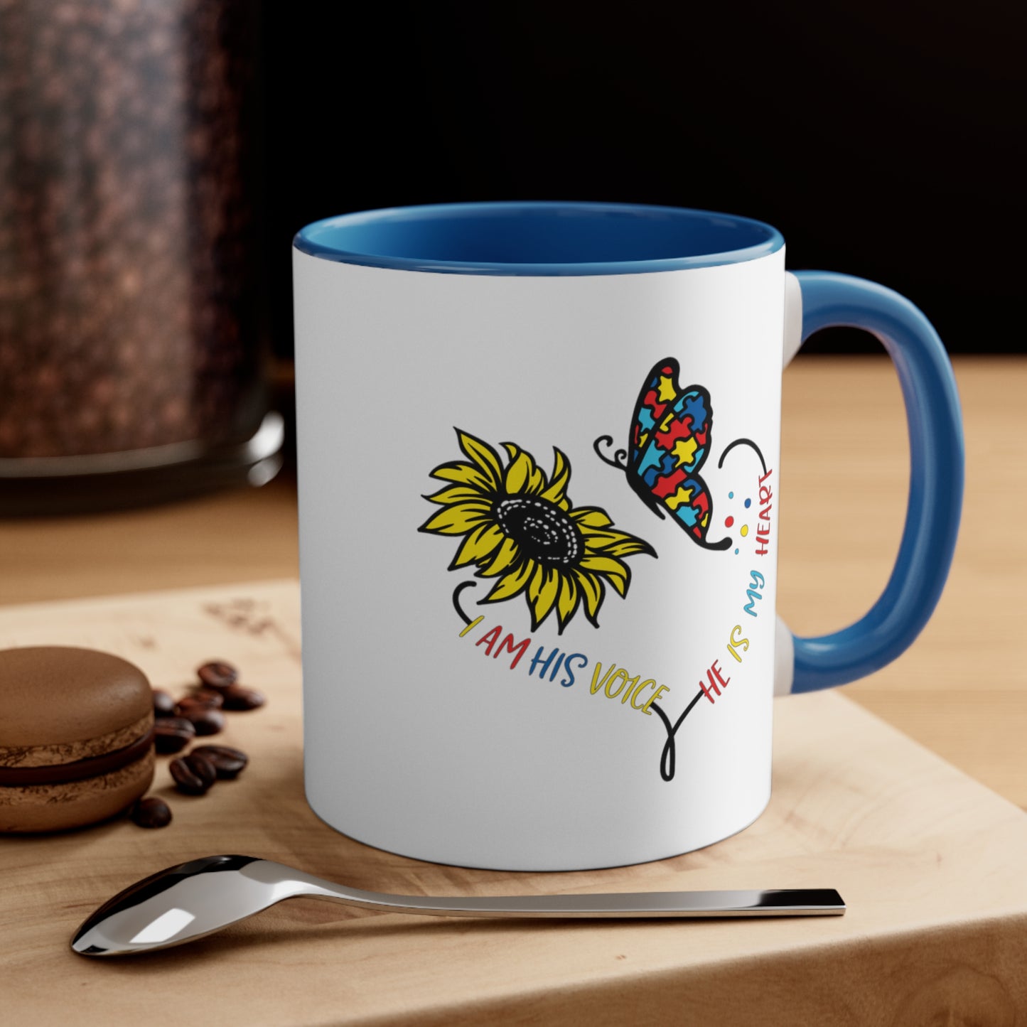 I Am His Voice, He Is My Heart,  Accent Coffee Mug, 11oz