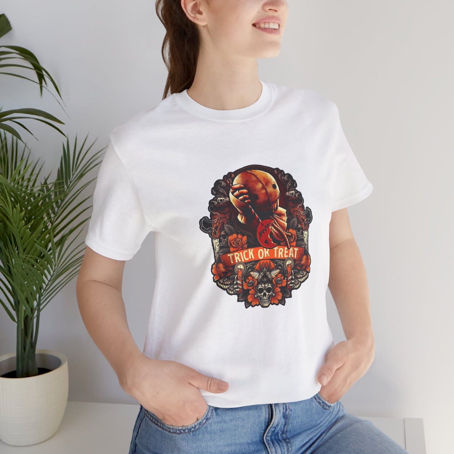 Halloween Trick or Treat T-Shirt, Unisex Jersey Short Sleeve Tee