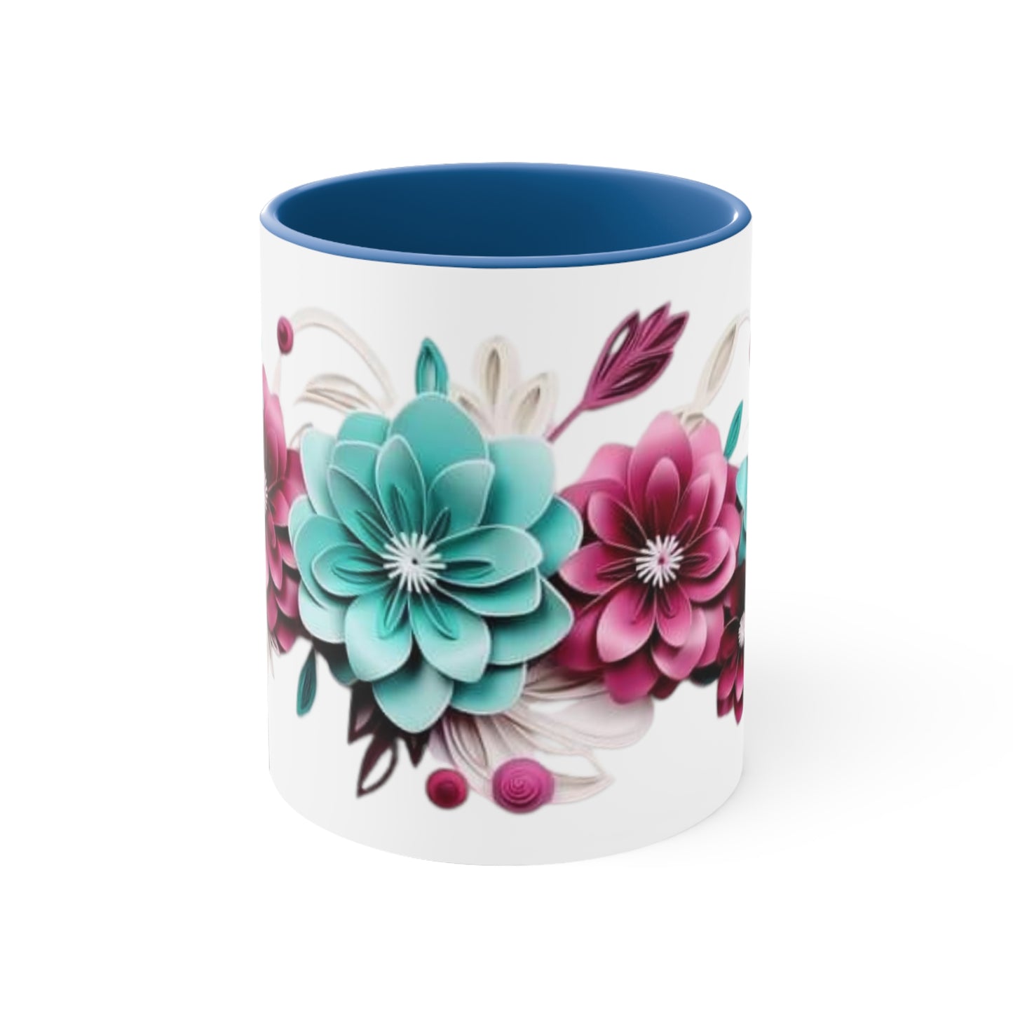 Blue and Pink Flowers, Accent Coffee Mug, 11oz