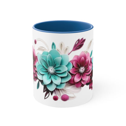 Blue and Pink Flowers, Accent Coffee Mug, 11oz