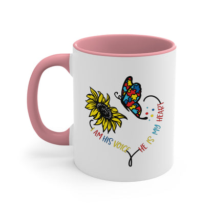 I Am His Voice, He Is My Heart,  Accent Coffee Mug, 11oz