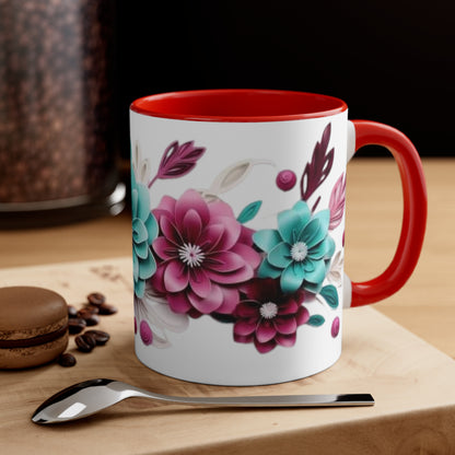 Blue and Pink Flowers, Accent Coffee Mug, 11oz