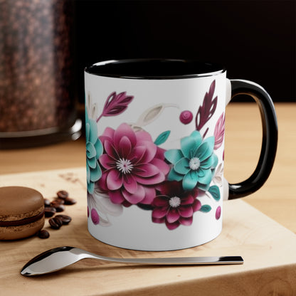 Blue and Pink Flowers, Accent Coffee Mug, 11oz