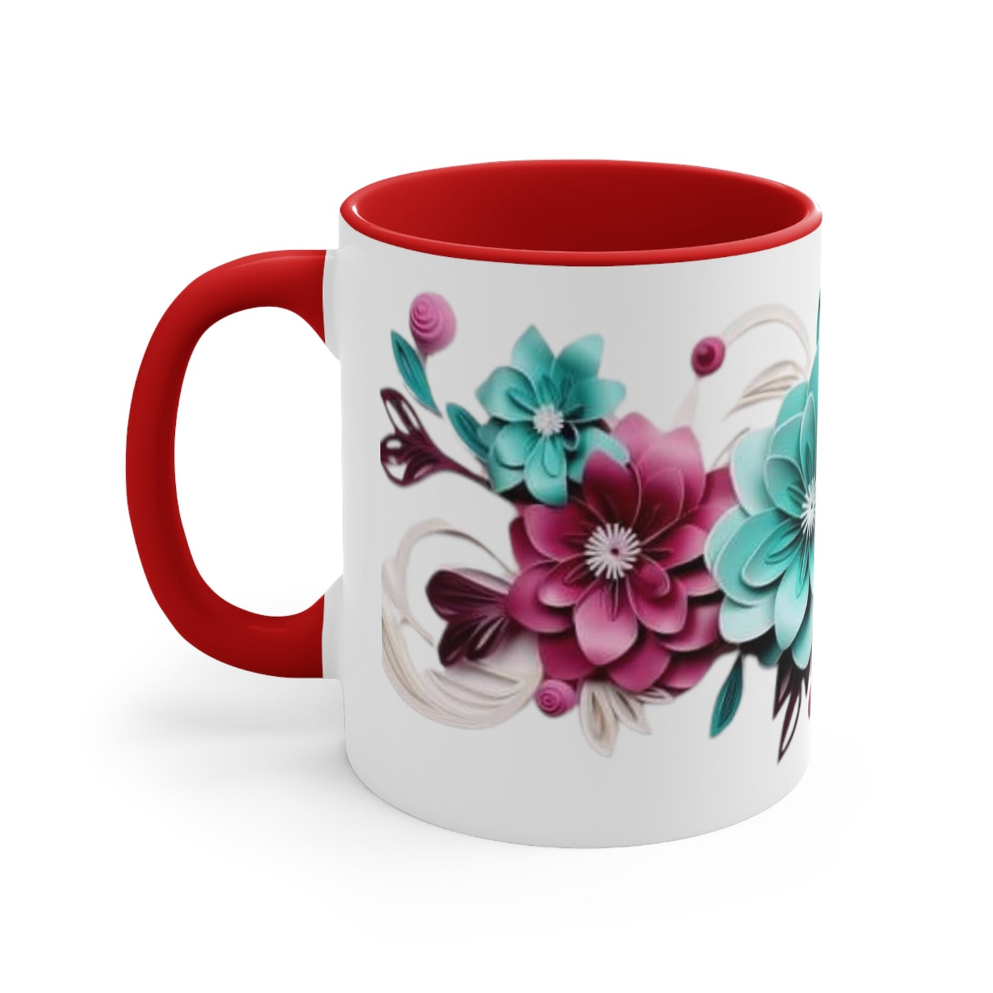 Blue and Pink Flowers, Accent Coffee Mug, 11oz