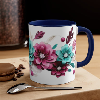 Blue and Pink Flowers, Accent Coffee Mug, 11oz