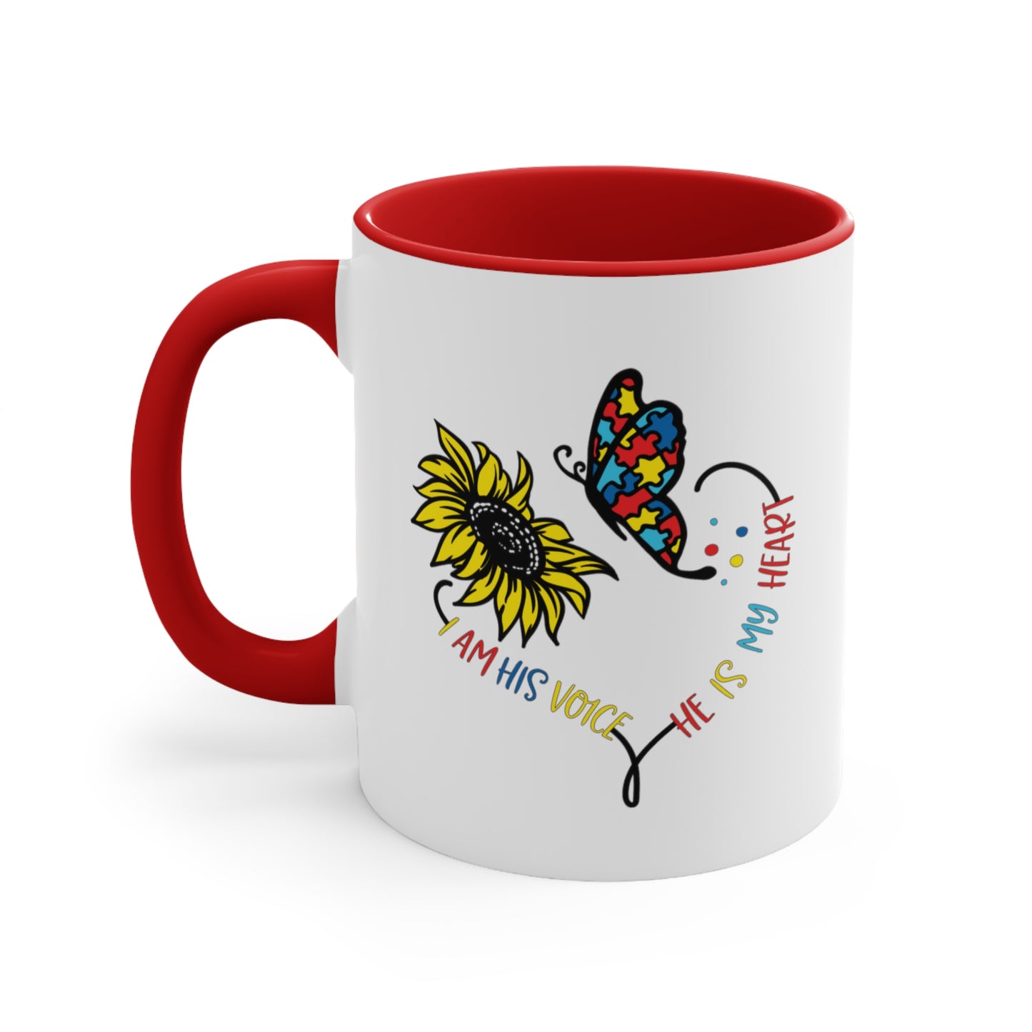I Am His Voice, He Is My Heart,  Accent Coffee Mug, 11oz
