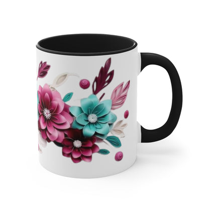 Blue and Pink Flowers, Accent Coffee Mug, 11oz