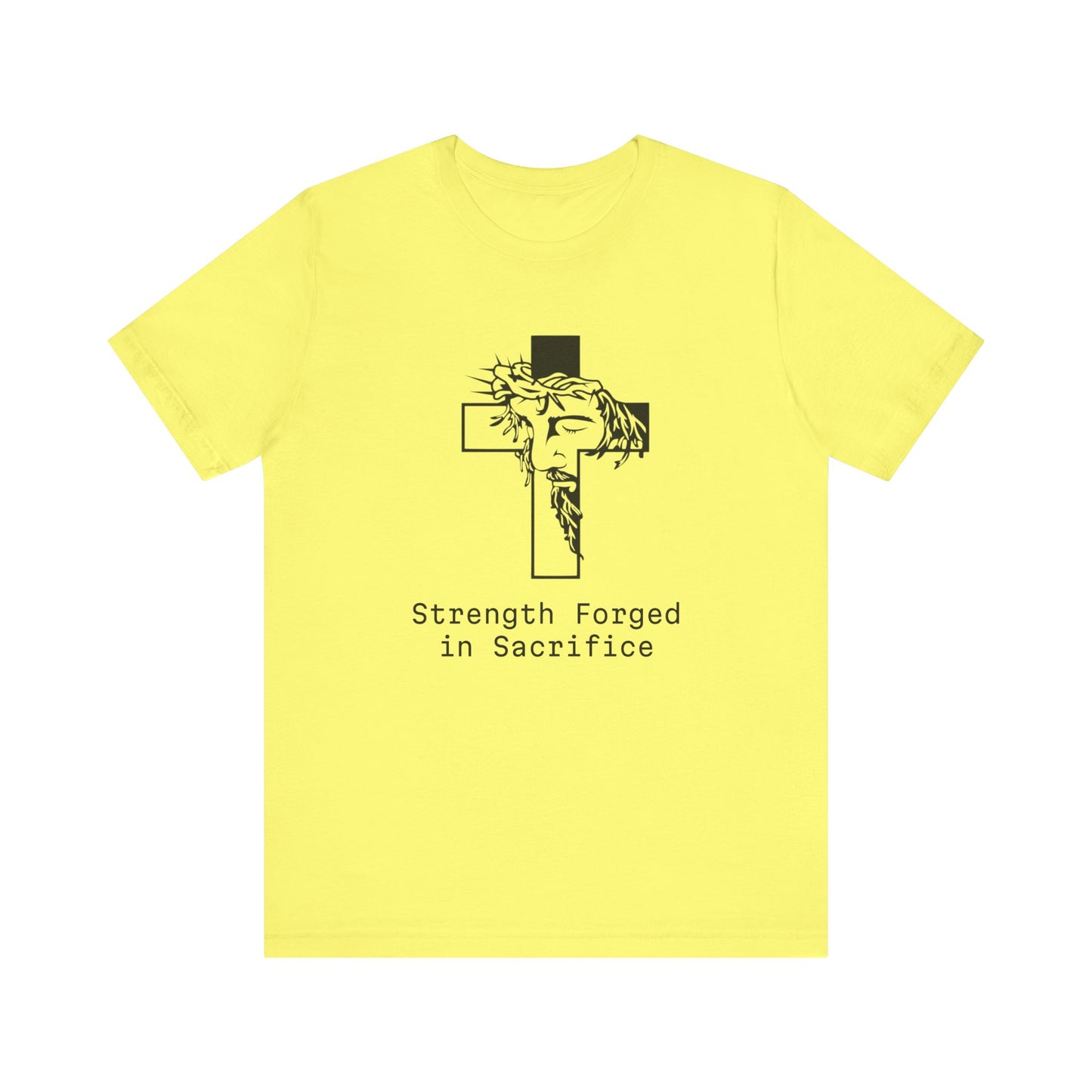 Strength  Forged in Sacrifice, Jesus Profile on a Cross, Jersey Short Sleeve Tee