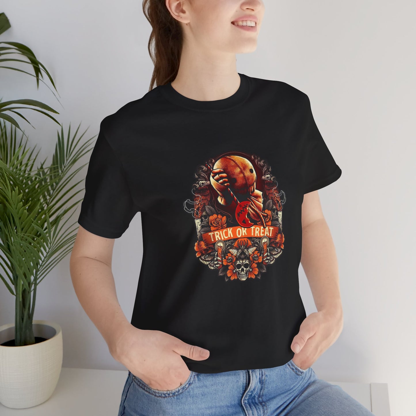 Halloween Trick or Treat T-Shirt, Unisex Jersey Short Sleeve Tee