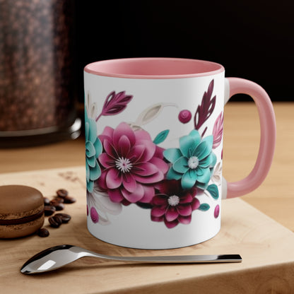 Blue and Pink Flowers, Accent Coffee Mug, 11oz