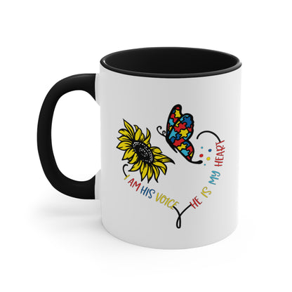 I Am His Voice, He Is My Heart,  Accent Coffee Mug, 11oz