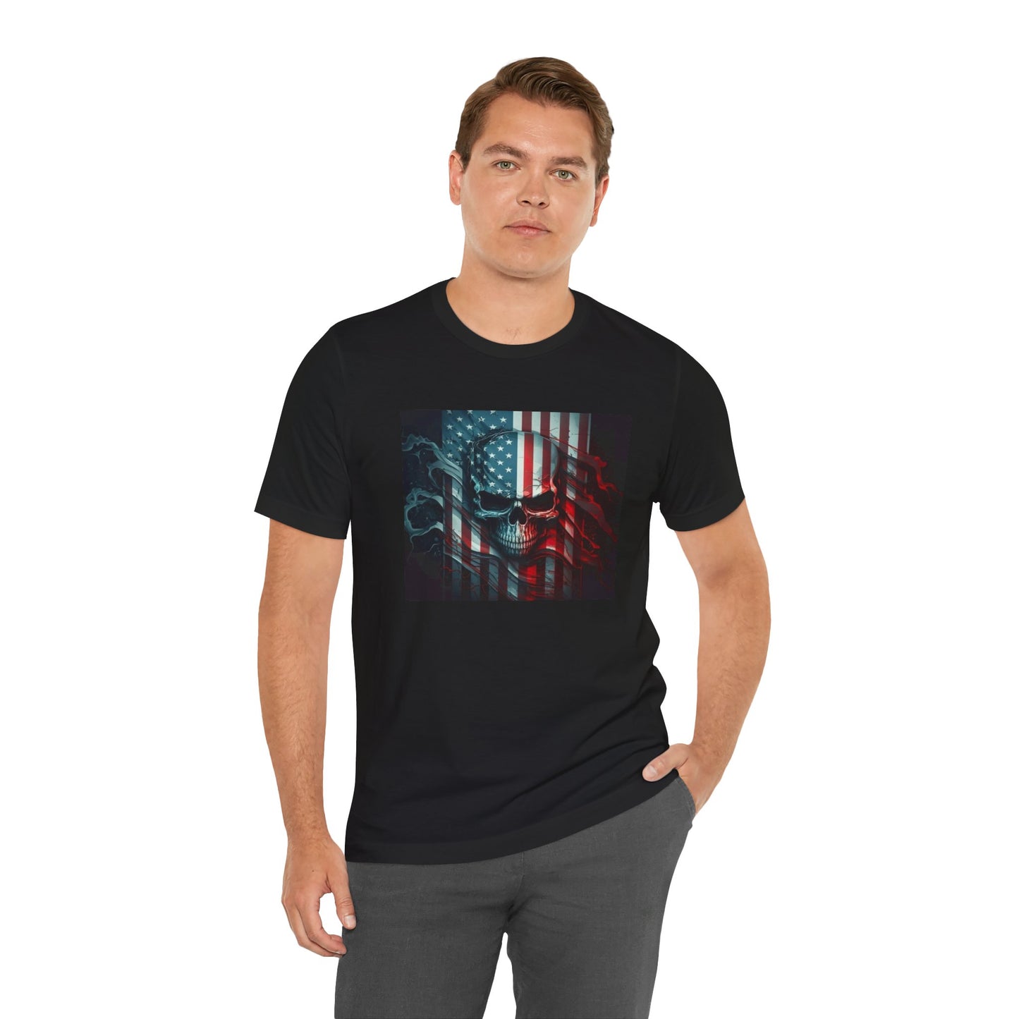 Skull With American Flag, Jersey Short Sleeve Tee