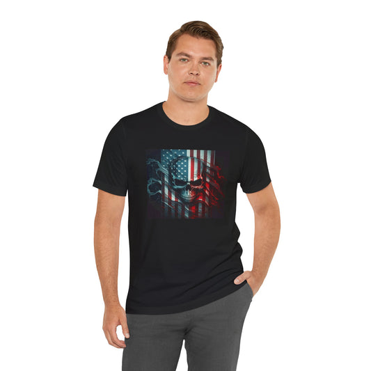 Skull With American Flag, Jersey Short Sleeve Tee