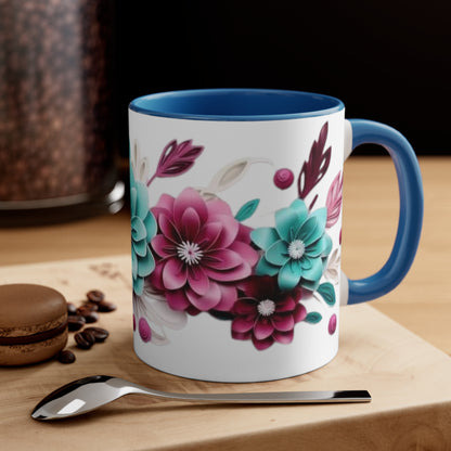 Blue and Pink Flowers, Accent Coffee Mug, 11oz