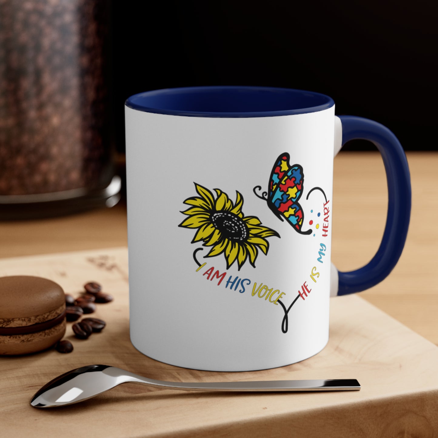 I Am His Voice, He Is My Heart,  Accent Coffee Mug, 11oz
