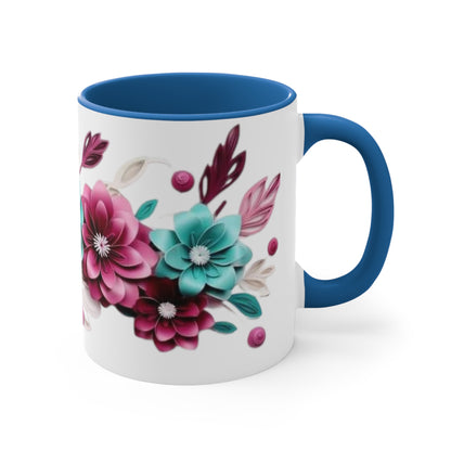 Blue and Pink Flowers, Accent Coffee Mug, 11oz