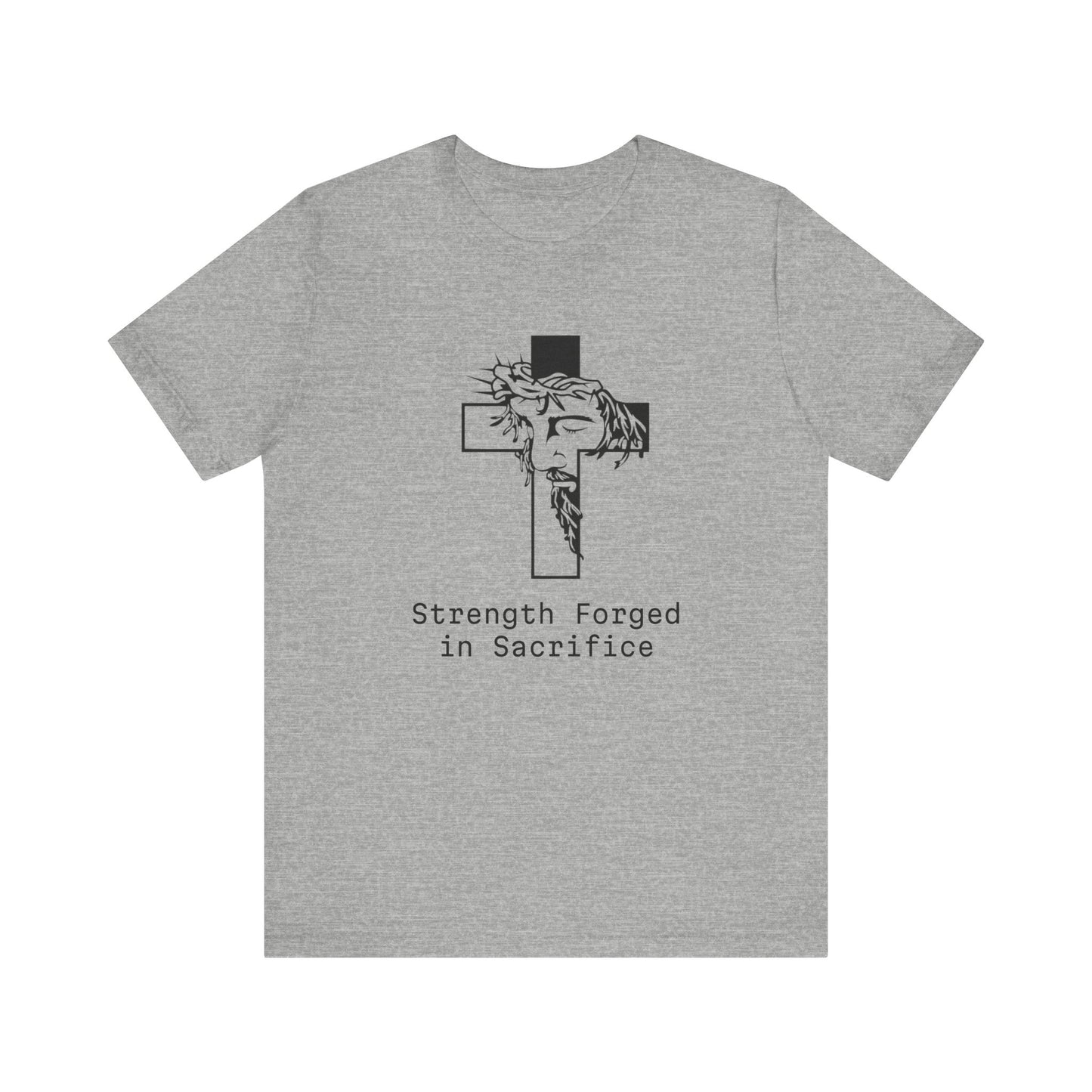 Strength  Forged in Sacrifice, Jesus Profile on a Cross, Jersey Short Sleeve Tee