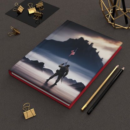 Service Member On Beach with Flag, Hardcover Journal Matte