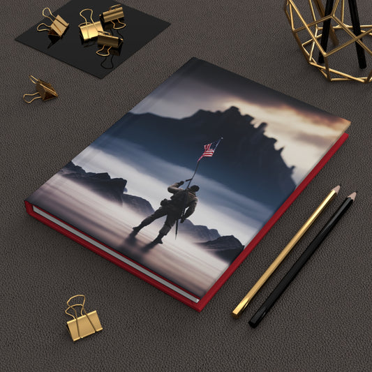 Service Member On Beach with Flag, Hardcover Journal Matte