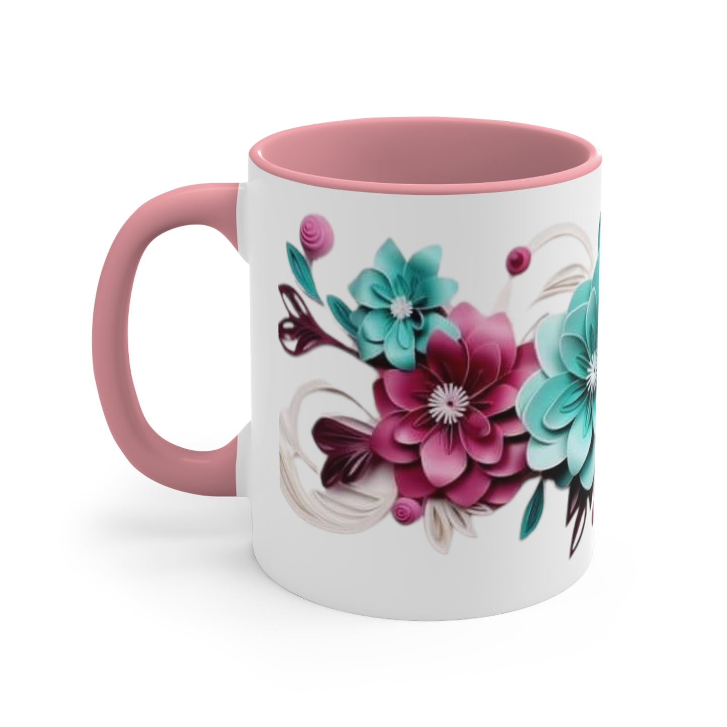 Blue and Pink Flowers, Accent Coffee Mug, 11oz